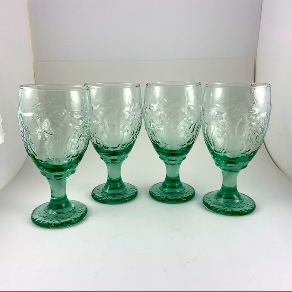Libbey Other - Vintage Libbey Glasses 4 Orchard Fruit Garden Vine Spanish Green Stemmed Water